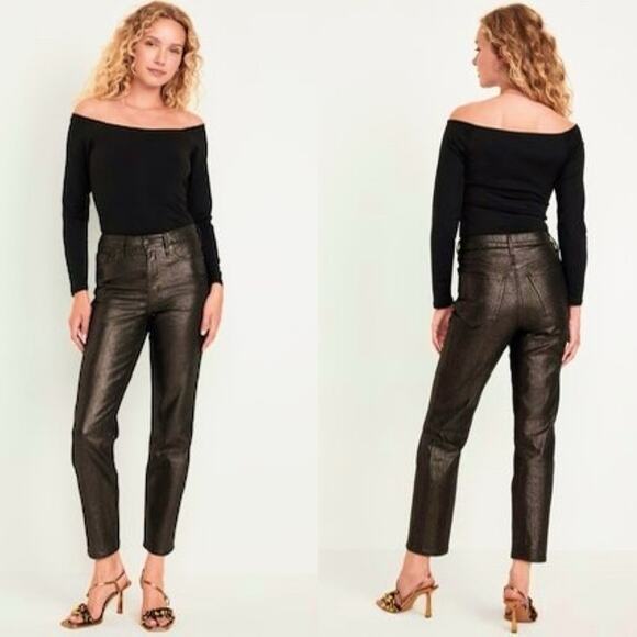 Old Navy OG Straight  High-Waisted Shine Ankle Jeans Black Shine Sz.8 NWT - Picture 1 of 8